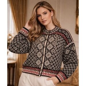 Vintage Selbu Norwegian Wool Cardigan Fair Isle Nordic Heritage Sweater SZ Small